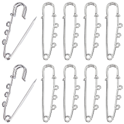 Нержавеющая Сталь Цвет 20шт. стальные прочные английские булавки для брошей, цвет нержавеющей стали, 50x15x7 мм, отверстие : 1.8 мм, 3 петли