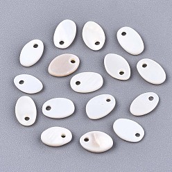Seashell Color Natural Freshwater Shell Charms, Oval, Seashell Color, 8x5.5x1.5mm, Hole: 1.2mm