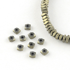 Light Gold Plated Square Electroplated Non-magnetic Synthetic Hematite Bead Spacers, Matte Style, Light Gold Plated, 2x2x1mm, Hole: 1mm, about 357pcs/strand, 15.7 inch