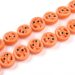 Коралловый Фарфора ручной работы шарик нити, плоский круг со змеей и кроликом, фантазии античного стекла фарфора, коралл, 15~15.5x7.5~8 мм, отверстие : 2 мм, около 20 шт / нитка, 11.81 дюйм (30 см)