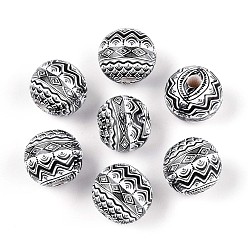 Серый Бусины из дерева схима в богемном стиле с принтом, круглые, серые, 14.2~15x16~16.5 мм, отверстие : 3.7~4.3 мм