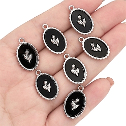 Oval Непрозрачные акриловые подвески, со сплавочной фурнитурой, тюльпан, овальные, 21x13 мм