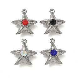 Нержавеющая Сталь Цвет 304 подвески из нержавеющей стали, очарование морской звезды, со стразами, цвет нержавеющей стали, 17x17x8.5 мм, отверстие : 1 мм