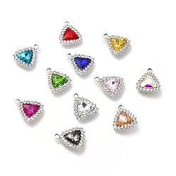 Mixed Color Alloy Glass Pendants, Crystal Rhinestone Triangle Charm, Platinum, Mixed Color, 18.5x15.5x5.5mm, Hole: 2.2mm