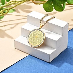 Настоящее золото 18K 201 ожерелья из нержавеющей стали со стразами для женщин, плоско-круглые, реальный 18 k позолоченный, 23.66 дюйм (60.1 см), подвеска: 37.8 мм.