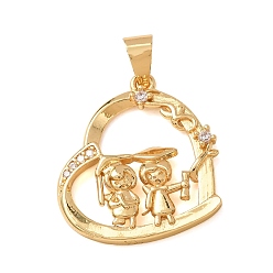 Clear Brass Micro Pave Cubic Zirconia Pendants, Heart with Graduates Charms, Golden, Clear, 23.5x21.5x3mm, Hole: 3.5x4mm