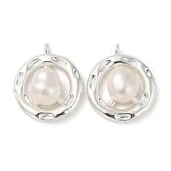 Посеребрённый Подвески из натурального пресноводного жемчуга в латуни, кольцо прелести, 925 серебро покрытием, 17x15x6 мм, отверстие : 1.5 мм