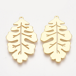 Real 18K Gold Plated Brass Pendants, Leaf, Nickel Free, Real 18K Gold Plated, 32x19x1mm, Hole: 1.2mm