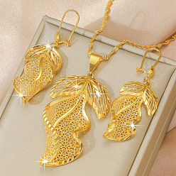 Лист Комплекты из латунных подвесок и серег, золотые, лист, 58x20 мм и 450 мм