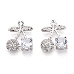 Платина Латунные микро проложить кубического циркония подвески, без кадмия, без никеля и без свинца, вишня, платина, 16.5~17.1x13.7x4.2 мм, отверстие : 1.4 мм
