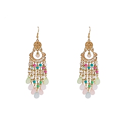 Разноцветный Серьги-люстры из сплава бохо, длинные серьги-капли из семян и стеклянных бусин, красочный, 104x36 мм