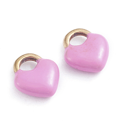 Бледно-Розовый Ионное покрытие (ip) 304 брелоки из нержавеющей стали, эмалированные блестки, запирать, золотые, розовый жемчуг, 11x9.5x3.5 мм, отверстие : 3.5x2.5 мм