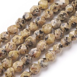 Персиковый Слойка Натуральный кунжут яшма / киви нитки бусины яшмы, звезды вырезать круглые бусы, окрашенные, граненые, розовые, 7~8 мм, отверстие : 1 мм, около 47~48 шт / нитка, 14.5 дюйм ~ 15 дюйм (37~38 см)