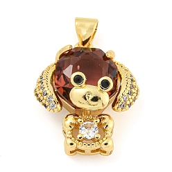 Кокосово-Коричневый Покрытие стойки латунь микропаве прозрачные подвески из кубического циркония, со стеклом, долговечный, без кадмия и без свинца, собака прелести, кокосового коричневый, 20.5x16.5x8 мм, отверстие : 4x3.5 мм