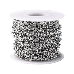 Stainless Steel Color 304 Stainless Steel Cable Chains, with Spool, Unwelded, Stainless Steel Color, 4x3x0.8mm, about 32.8 Feet(10m)/roll