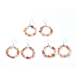 Красный Агат Природные сердолик болтаться серьги, с платиновыми латунь серьги крючки, круглые кольца, 51.2~56.2 мм , штифт: 0.5 мм