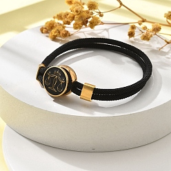 Весы Созвездие нейлоновые шнуры многорядные браслеты, двойная цепочка ювелирные изделия для женщин и мужчин, с золотой латунной фурнитурой и эмалевым шармом, чёрные, Весы, 8 дюйм (20.3 см)