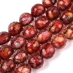 FireBrick Resin Beads Strands, Bead in Bead, with Glass Imitation Stone Bead Inside, Round, Faceted(96 Facets), FireBrick, 9~10mm, Hole: 0.7mm, about 49~51pcs/strand, 18.50~19.29 inch(47~49cm)