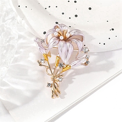лаванда Броши из эмалевого сплава лилии, с акриловыми шариками и горный хрусталь, лаванда, 55x45 мм