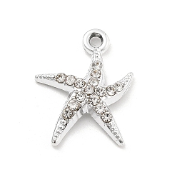 Морская звезда Подвески из сплава и страза, УФ-покрытием, платина, морская звезда, 19x15x3.5 мм, отверстие : 1.6 мм