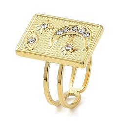 Настоящее золото 18K Ионное покрытие (ip) 304 открытая манжета из нержавеющей стали для женщин, со стразами, прямоугольные, реальный 18 k позолоченный, размер США 6 (16.5 мм)