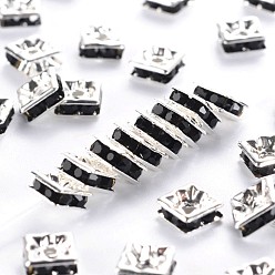 Реактивный Самолет Латунные бусины разделители для поставки стразов, класс А, квадратный, без никеля , серебряные, струя, 6x6x3 мм, отверстие : 1 мм