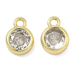 Настоящее золото 18K Латунь с подвесками из прозрачного кубического циркония, круглые подвески, без кадмия и без свинца, долговечный, стойки покрытие, реальный 18 k позолоченный, 9x6.5x3 мм, отверстие : 1.4 мм