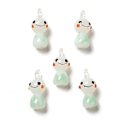 Medium Spring Green Handmade Lampwork Pendants, Doll Charms, Medium Spring Green, 28.5~29.5x12~12.5x12~12.5mm, Hole: 2mm
