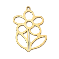 Golden 201 Stainless Steel Pendants, Flower & Leaf Charms, Cut-Out, Golden, 27x18x1mm, Hole: 1.5mm