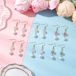 (52) Непрозрачная лаванда 6 пары 304 серьги из ракушечного жемчуга из нержавеющей стали, круглый с кубом, с бисером треск стекла, золотые, разноцветные, 48.5x8 мм