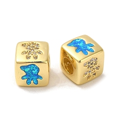 Cube Стойки обшивки латунь микро проложить кубического циркония бусы, с синтетическим опалом, без кадмия и без свинца, долговечный, реальный 18 k позолоченный, квадратный, бусины с большим отверстием, Европейская, кубические, 10x9.5x10 мм, отверстие : 5 мм