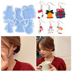 Белый Рождественский колокольчик / носок / олень, силиконовые формы для подвесок «сделай сам», формы для литья смолы, для уф-смолы, изготовление изделий из эпоксидной смолы, белые, 54x60x4 мм, отверстие : 1.5~3x5.7 мм., внутренний диаметр: 23~26.8x13.8~22.6 мм