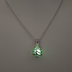 Рождественская елка Сплав с люминесцентной смоляной бусиной внутри подвески ожерелья для женщин и мужчин, платина, рождественская елка, 17.72 дюйм (45 см)