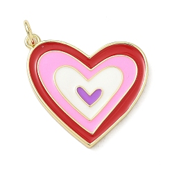 Красный Латунь эмаль подвески, с целью перехода в кольце, шарма сердца, реальный 18 k позолоченный, красные, 20.5x23x2 мм, отверстие : 3.5 мм