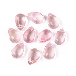 Pink Прозрачные брызги окрашенные стеклянные подвески, с блеском порошок, слеза, розовые, 9x6x6 мм, отверстие : 1 мм