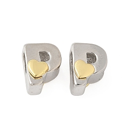 Letter P Латунные бусины, без кадмия и без свинца, платиной и золотом, Письмо P, 11x8x7.5 мм, отверстие : 5x4 мм