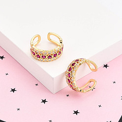 Настоящее золото 18K Манжеты из латуни с микро паве кубический цирконий для женщин, без кадмия и без свинца, сердце, реальный 18 k позолоченный, 9 мм, внутренний диаметр: 18 мм