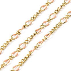 Персиковый Слойка Латунные эмалевые цепи фигаро, с катушкой, долговечный, пайки, без свинца и без кадмия, розовые, 5x3x0.8 мм