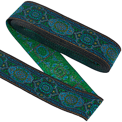 Green 7M Vintage Jacquard Polyester Ribbon, Emobridered Woven Ribbon, Flower Pattern, for Clothes Accessories, Green, 1-3/8 inch(34mm)