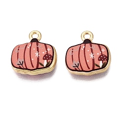 Salmon Printed Alloy Pendants, Rack Plating, Pumpkin Charms, Cadmium Free & Nickel Free & Lead Free, Golden, Salmon, 16x15x4mm, Hole: 1.8mm