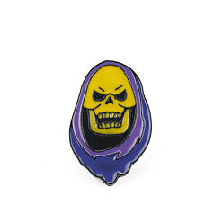 Indigo Halloween Themed Alloy Enamel Brooches, Skull, Indigo, 29x19mm