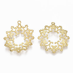 Без Покрытия Латунные филигранные подвески, без никеля , цветок, сырой (без покрытия), 30x27x2 мм, отверстие : 2 мм