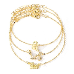 Лео 3 браслеты из сплава со стразами, женские браслеты с подвесками «Двенадцать созвездий», Лев, 8 дюйм (20.4~21.6 см)