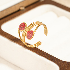 Rouge 304 Anneaux ouverts pour manchettes en acier inoxydable émaillé, plat rond, or, rouge, 17mm