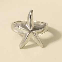 Нержавеющая Сталь Цвет 304 открытые кольца-манжеты из нержавеющей стали для женщин, морская звезда, цвет нержавеющей стали, 22 мм, внутренний диаметр: 17 мм