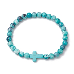 Темно-бирюзовый Синтетические драгоценные камни эластичные браслеты, браслеты с поперечными связями для женщин, темные бирюзовый, внутренний диаметр: 2-1/2 дюйм (6.4 см)