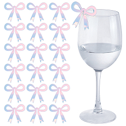 Разноцветный 30шт. акриловые подвески для бокалов для напитков, бокал маркер, бантом, красочный, 49x53.5x2.5 мм