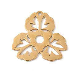 Настоящее золото 18K 304 подвески из нержавеющей стали, цветочный шарм, лазерная резка, ионное покрытие (ip), реальный 18 k позолоченный, 29x30.5x1.5 мм, отверстие : 2 мм