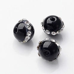 Black Onyx Круглые бусины из натурального черного оникса со стразами, окрашенная и подогревом, 8 мм, отверстие : 1 мм