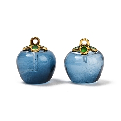 Прусский Синий Подвески из прозрачного стекла в виде яблок, с эмалью, спекающийся лак, берлинская лазурь, 15.5x14x14 мм, отверстие : 1.2 мм